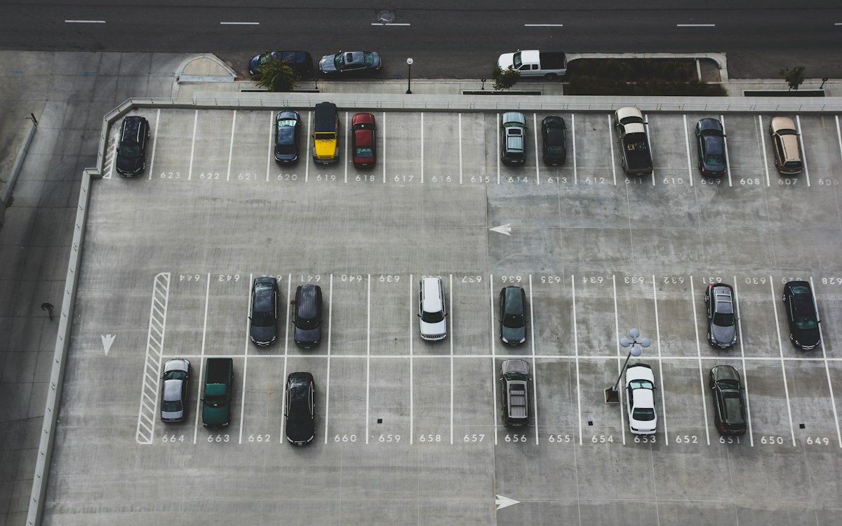 Aerial view of a car park