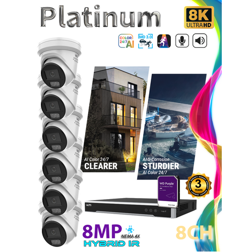 8K Kit 6 x 8MP + 16ch NVR 8TB