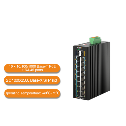 WI-TEK Industrial Managed 16 Port PoE Switch