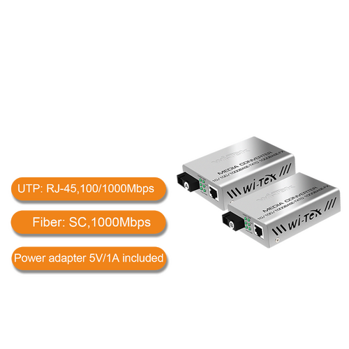 WI-TEK 25km Single Fiber Optic Media Converter