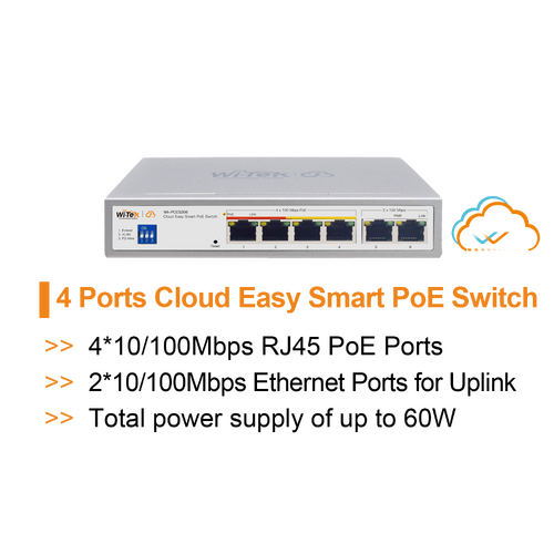 WI-TEK 4 Port Cloud PoE Switch