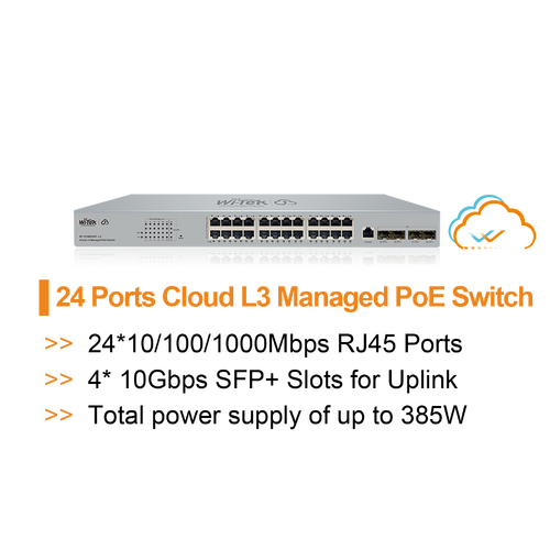 WI-TEK L3 Managed 24 Port Cloud PoE Switch