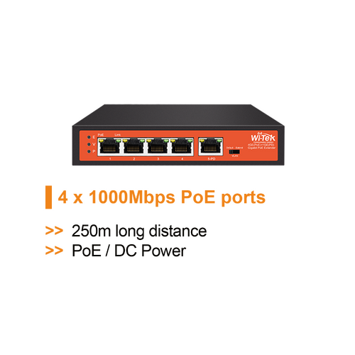 WI-TEK Gigabit 4 Port PoE Extender
