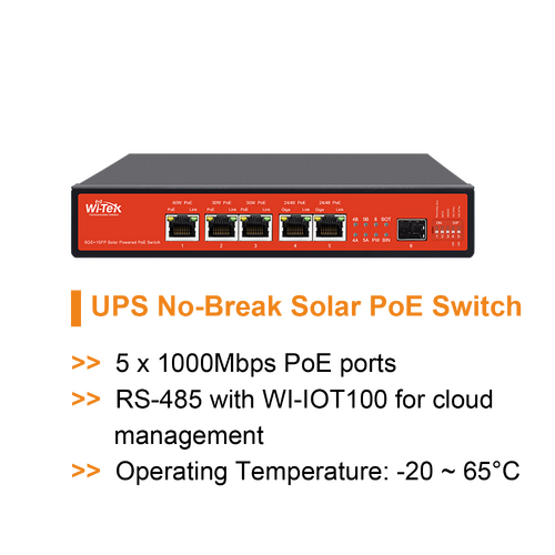WI-TEK 5 Port UPS PoE Switch 15A