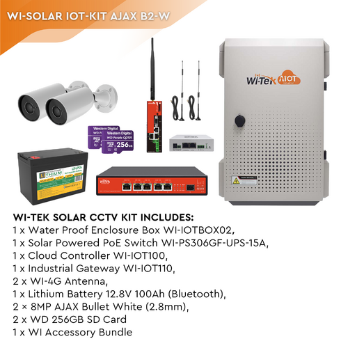 WI-TEK Solar IoT Kit with 2 Ajax Bullet Cameras White